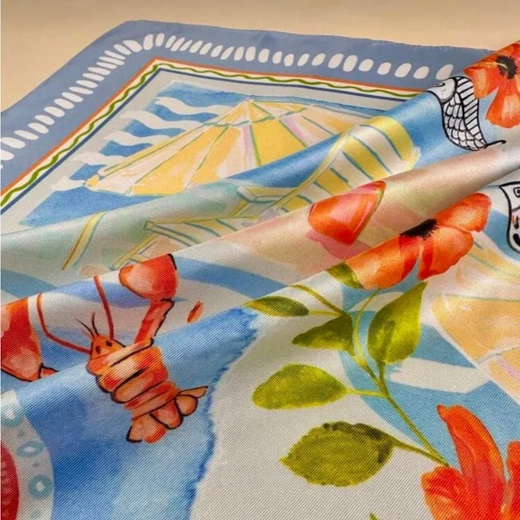 Seaside Print Scarf in Light Blue A1565 - Picture 3 of 6